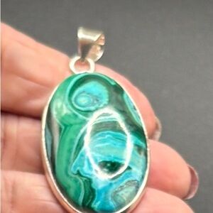 Lg Sterling Silver Malachite pendant
